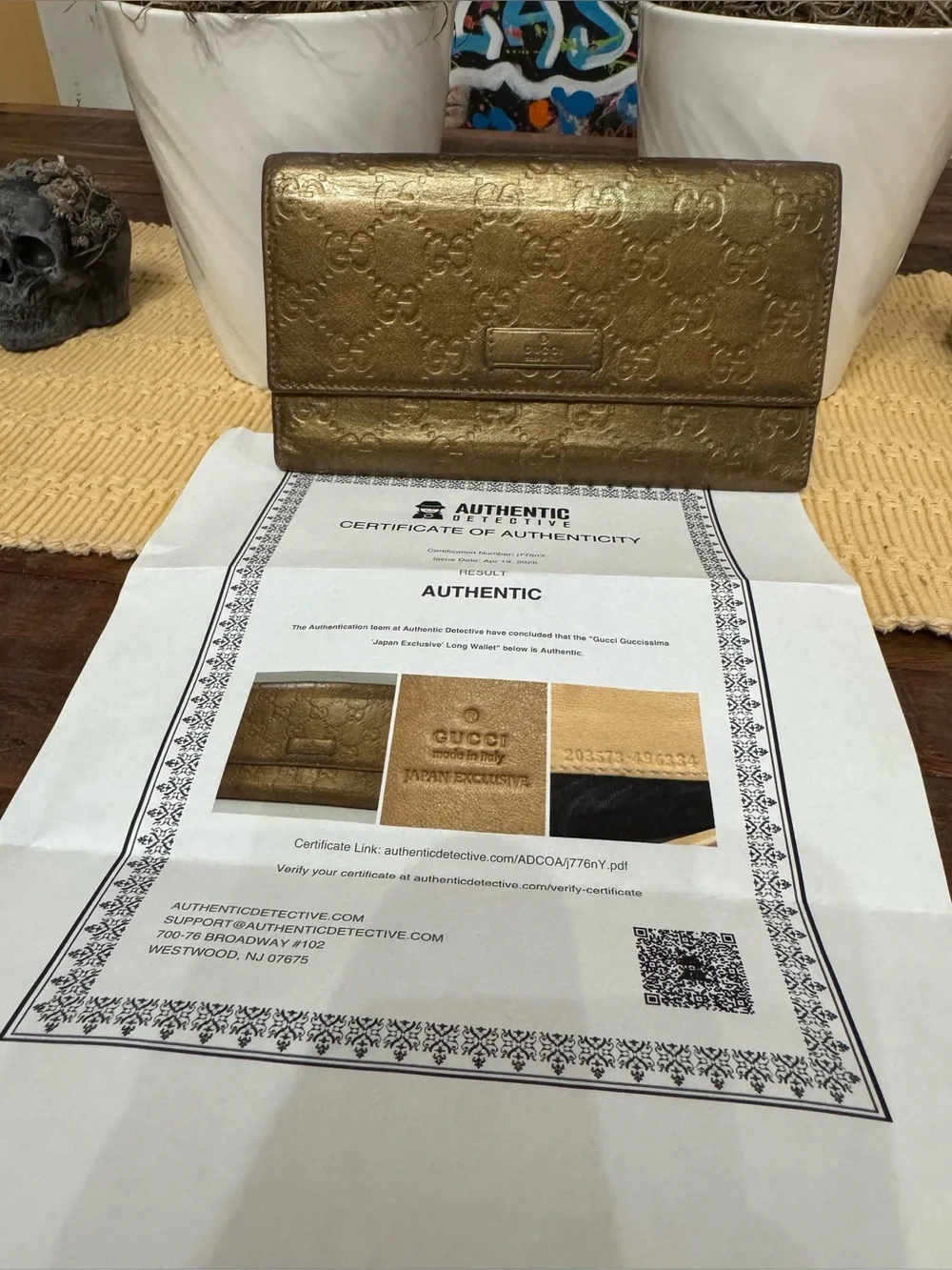 Gucci Metallic Gold GG-Embossed Continental Wallet